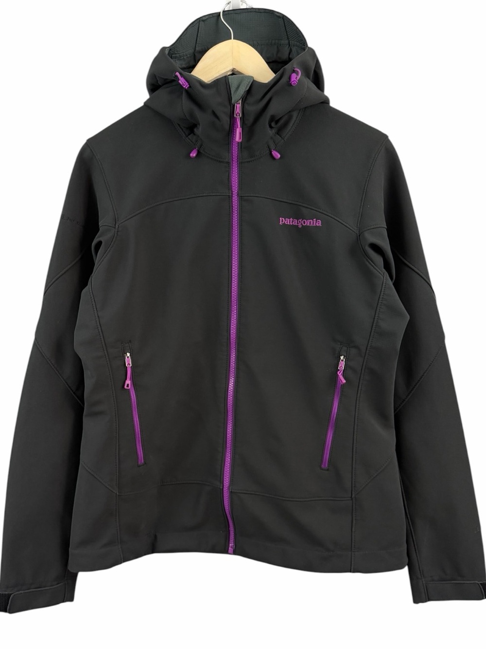 Patagonia Adze Hooded Jacket Polartec Windblock Black & Purple Size Medium